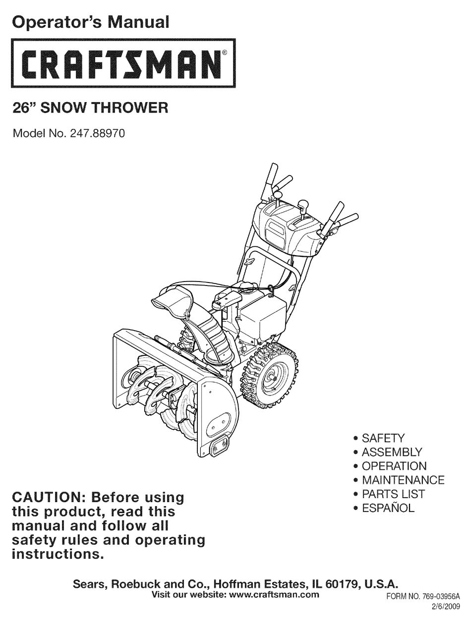 CRAFTSMAN 247.88970 OPERATOR