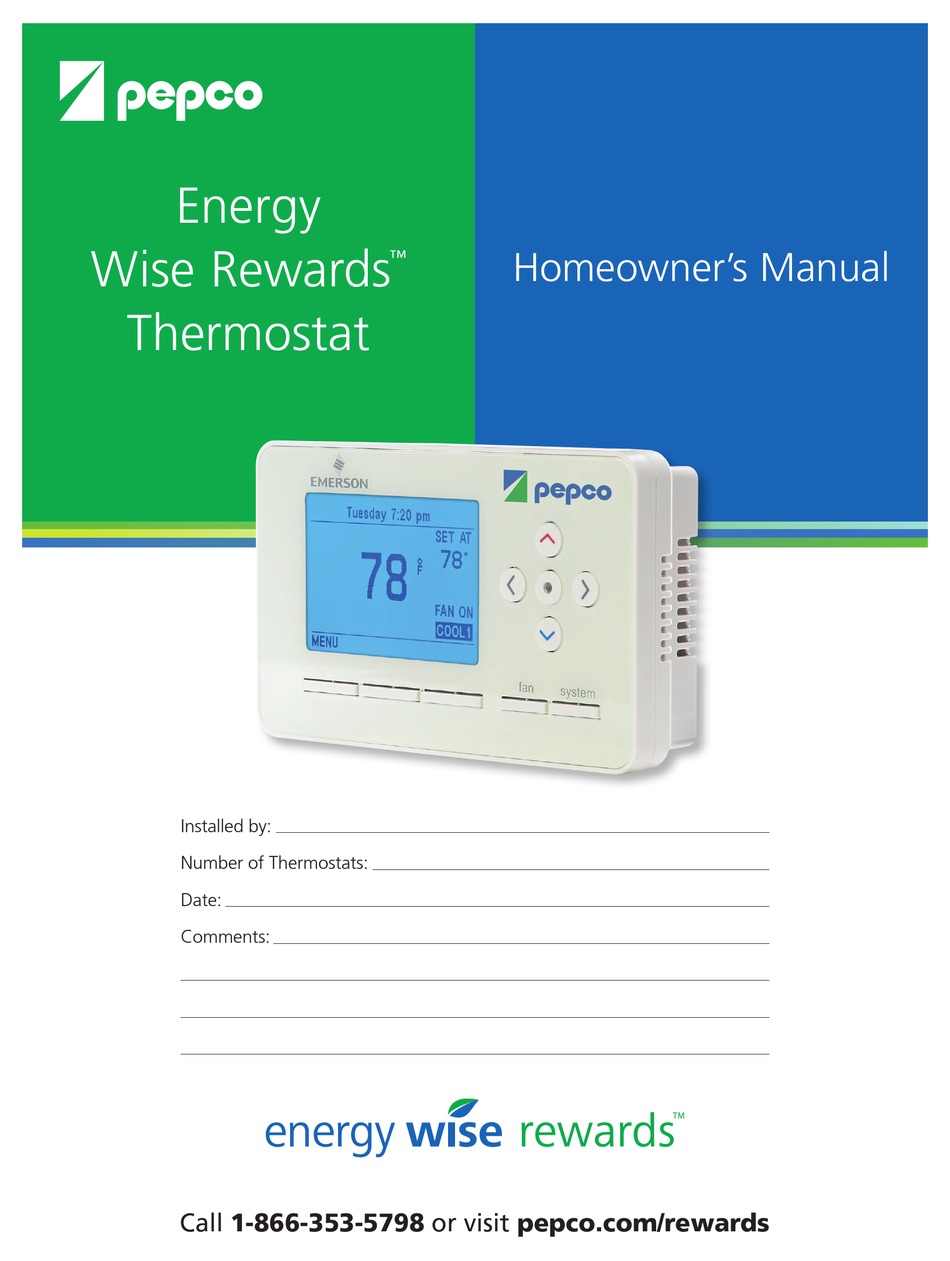 PEPCO ENERGY WISE REWARDS THERMOSTAT HOMEOWNER S MANUAL Pdf Download 