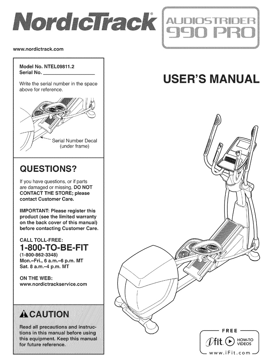 NORDICTRACK AUDIOSTRIDER 990 PRO NTEL09811.2 USER MANUAL Pdf