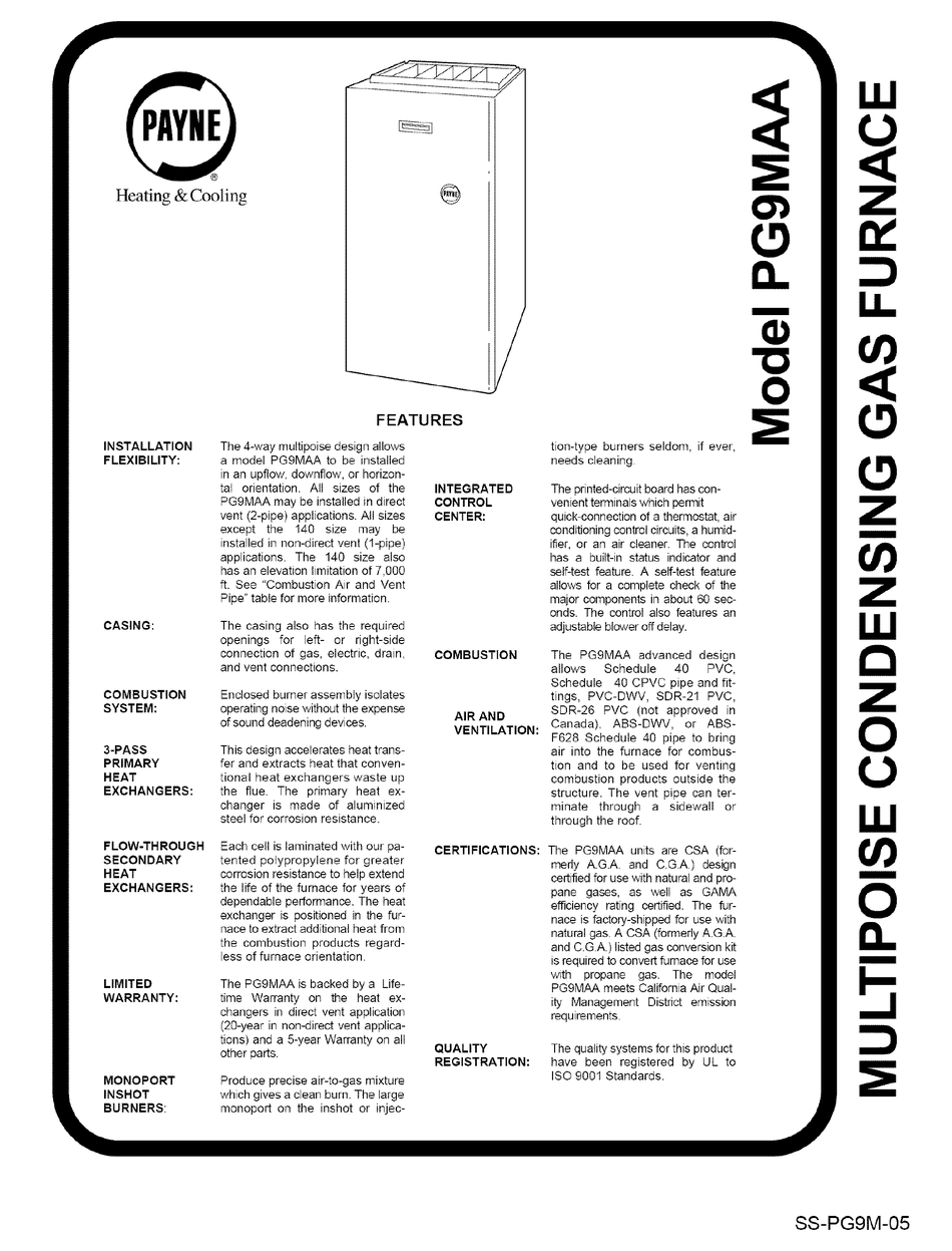 PAYNE PG9MAA SPECIFICATION Pdf Download | ManualsLib