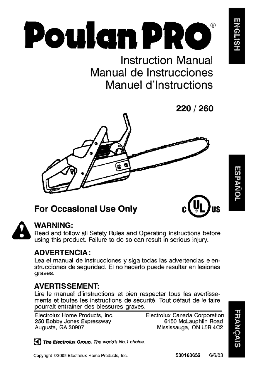 Poulan 2000 store chainsaw manual