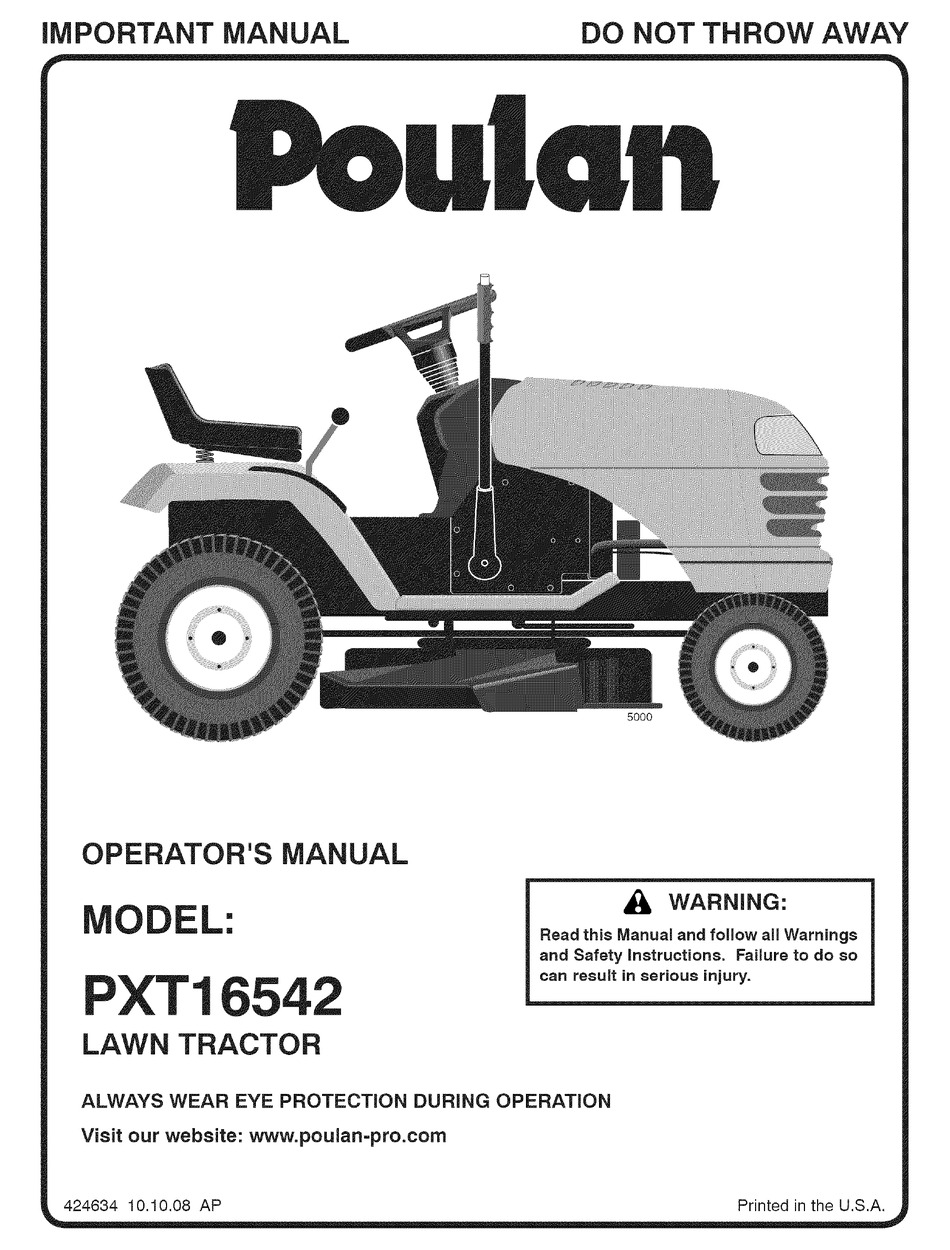 POULAN PRO PXT16542 OPERATOR