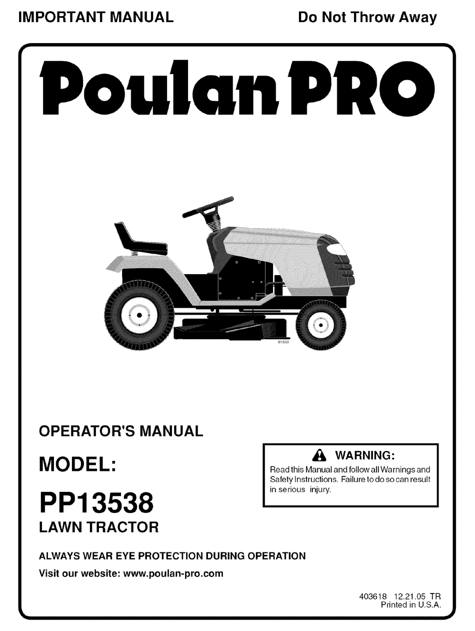 Poulan xt online riding mower manual