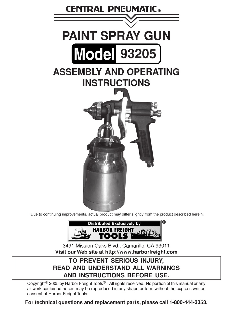 Central Pneumatic 935 Assembly And Operating Instructions Manual Pdf Download Manualslib