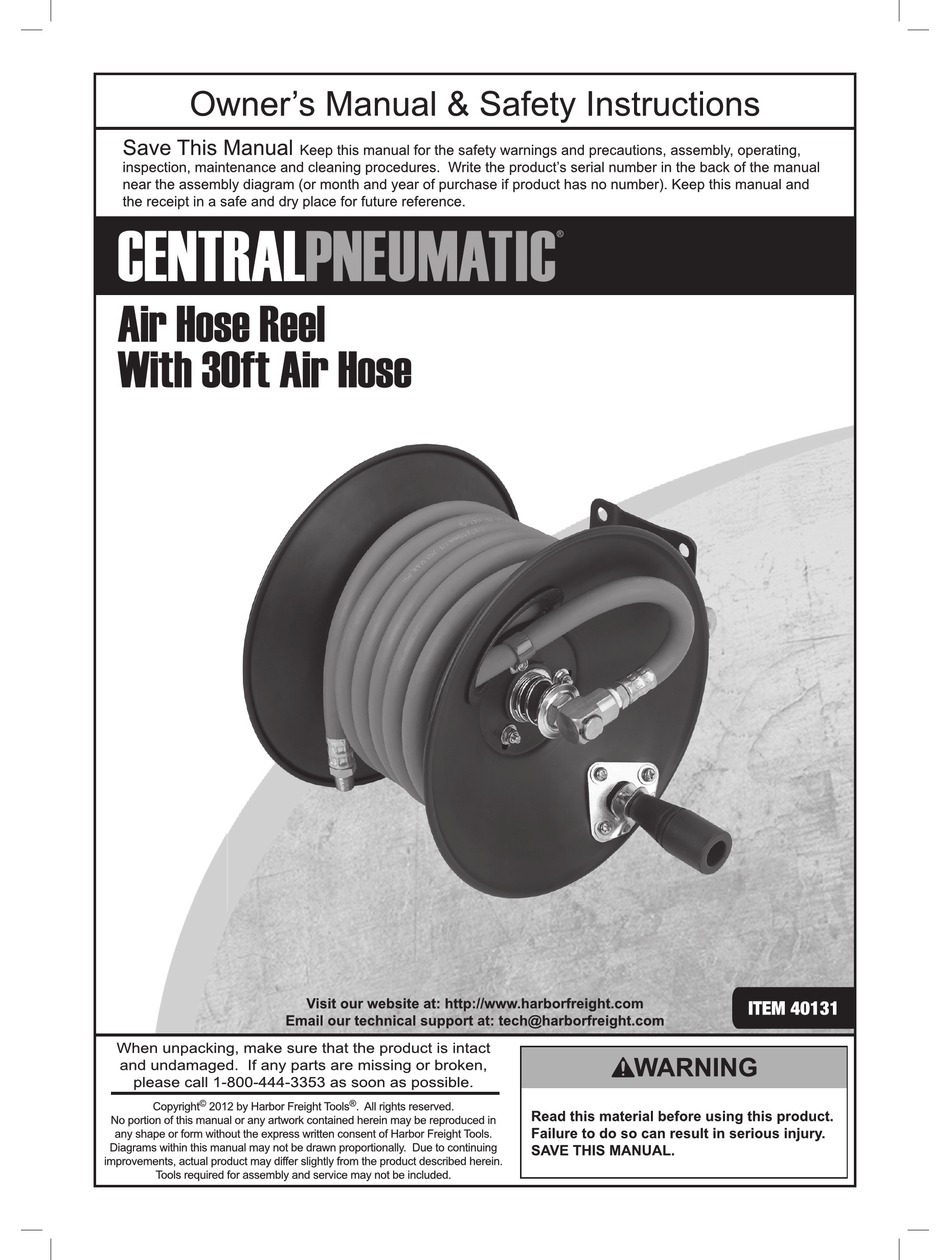 CENTRAL PNEUMATIC 40131 OWNER'S MANUAL & SAFETY INSTRUCTIONS Pdf
