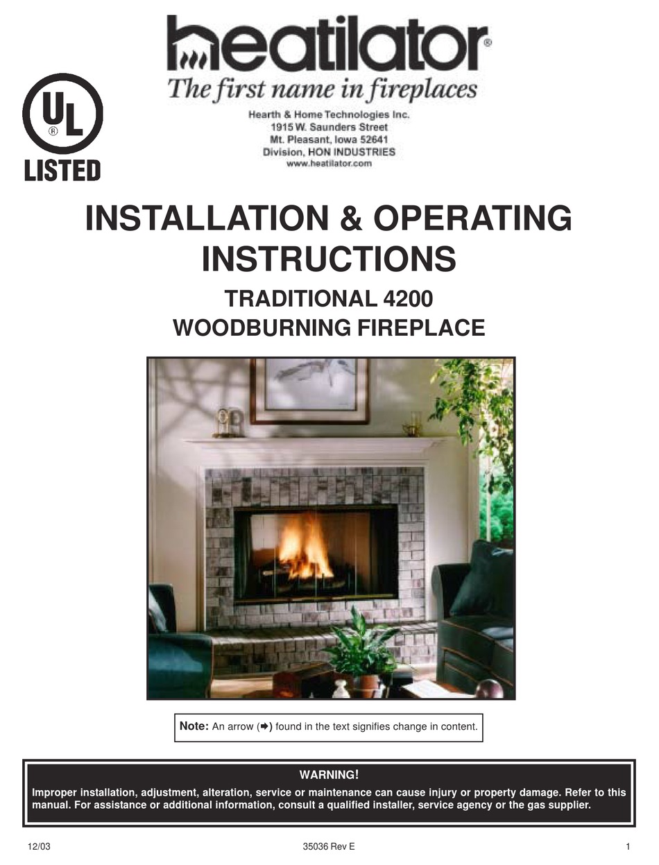 HEATILATOR TRADITIONAL 4200 INSTALLATION u0026 OPERATING INSTRUCTIONS MANUAL  Pdf Download | ManualsLib