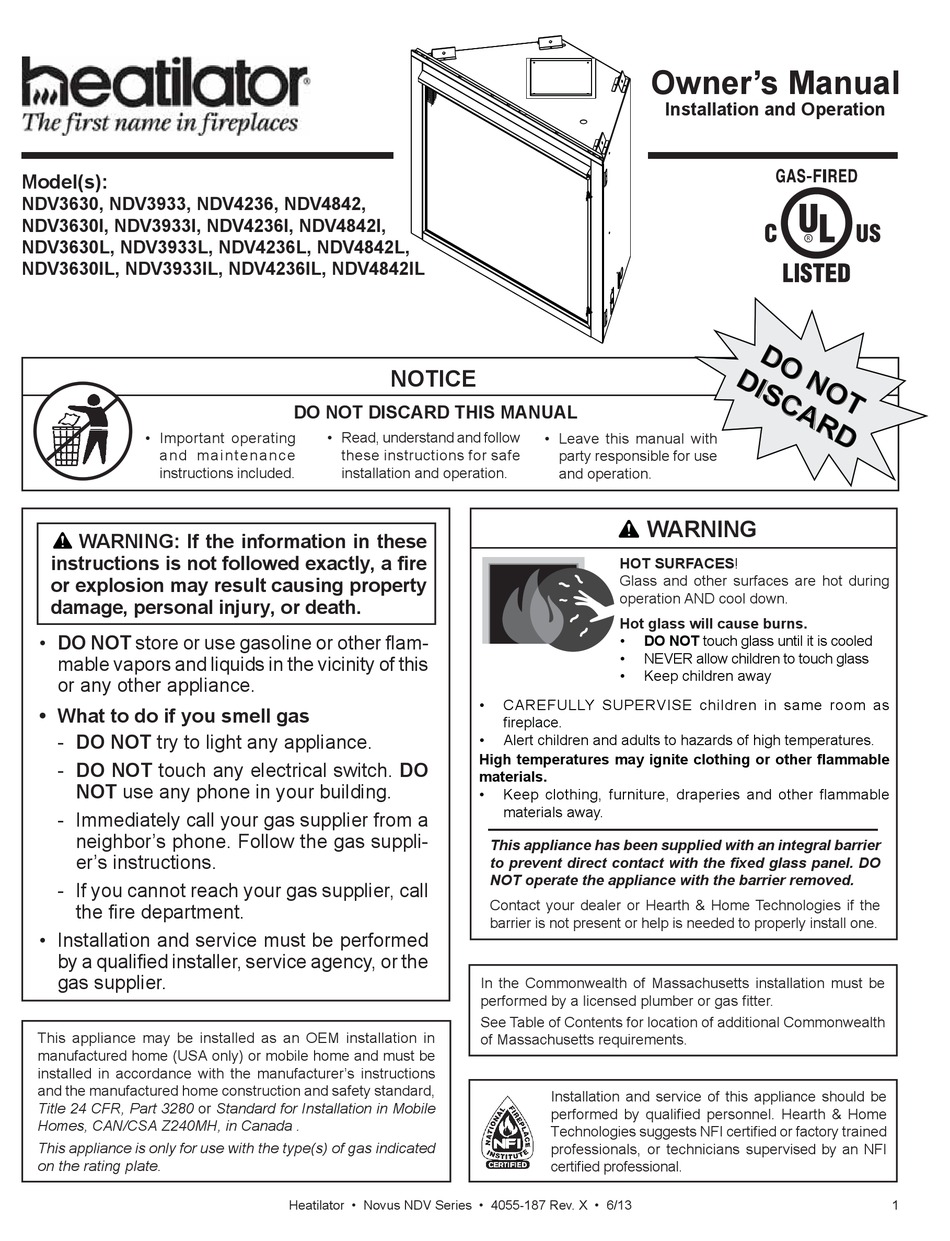 Heatilator Ndv4236i Installation Manual