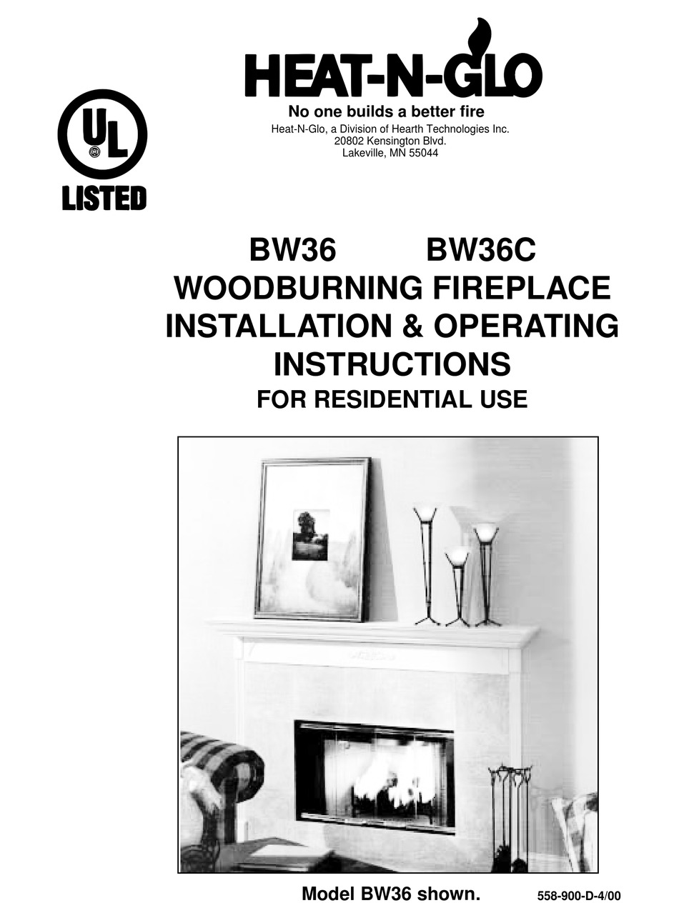 HEAT & GLO BW36 INSTALLATION & OPERATING INSTRUCTIONS MANUAL Pdf