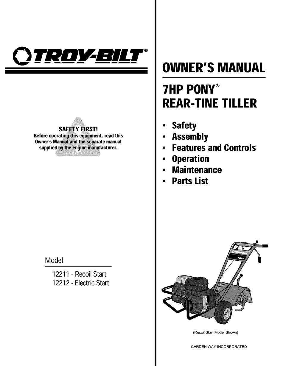 TROY-BILT PONY 12211 OWNER'S MANUAL Pdf Download | ManualsLib