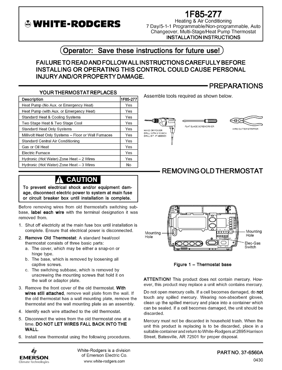 White Rodgers 1f85 277 Instructions Manual Pdf Download Manualslib