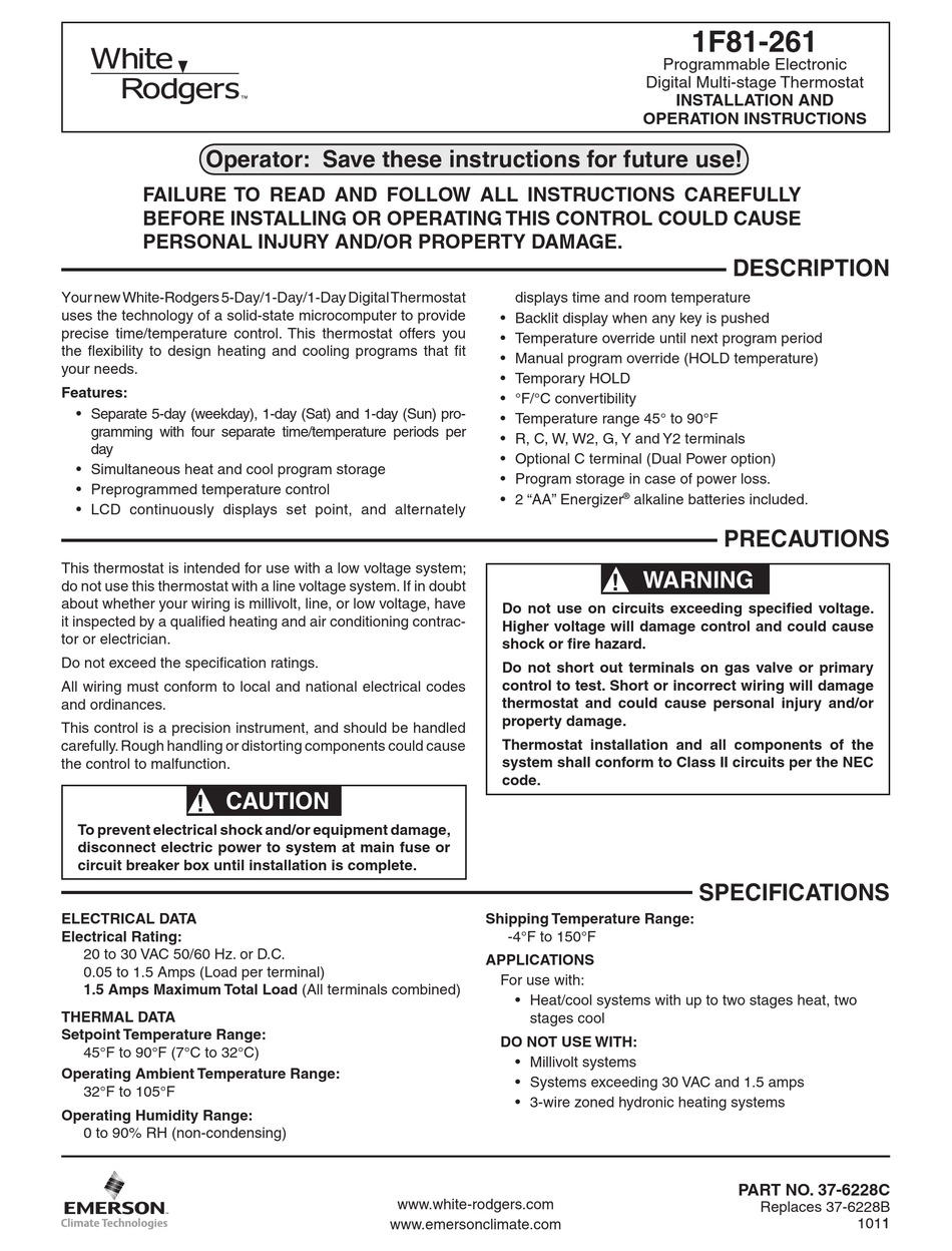 white-rodgers-1f81-261-installation-and-operation-instructions-manual