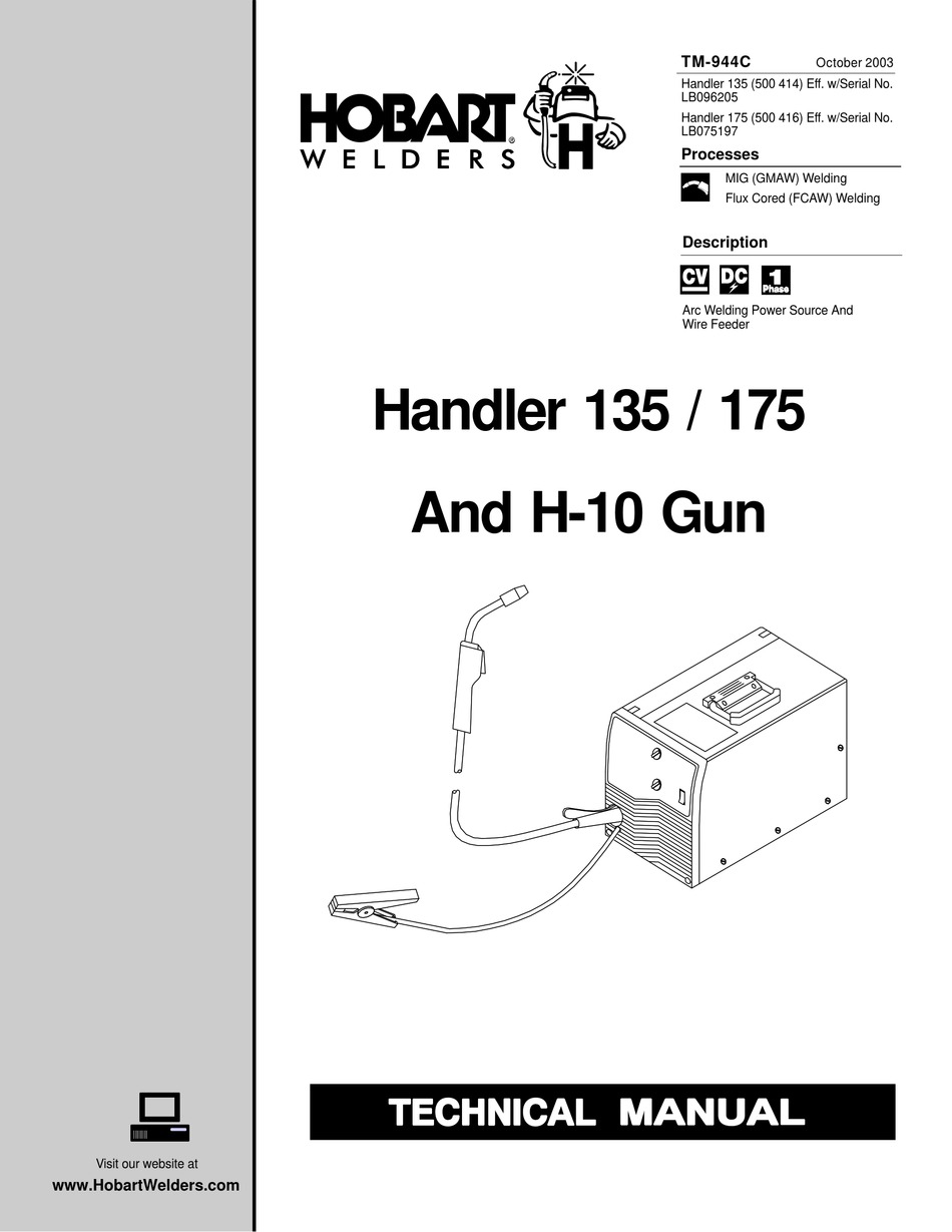 HOBART WELDING PRODUCTS HANDLER 135 TECHNICAL MANUAL Pdf Download ...