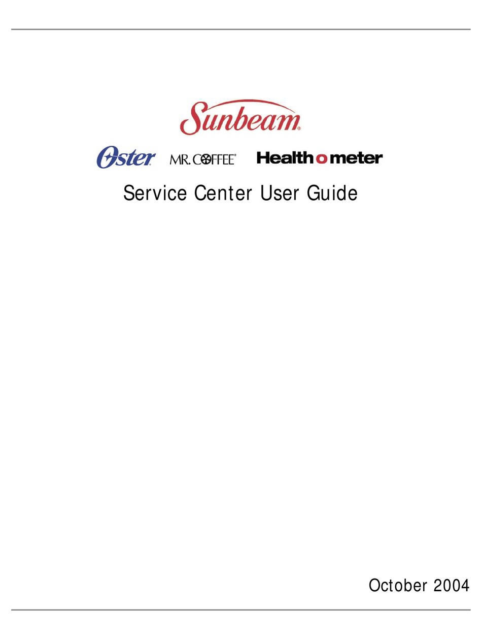 SUNBEAM SERVICE CENTER USER MANUAL Pdf Download | ManualsLib