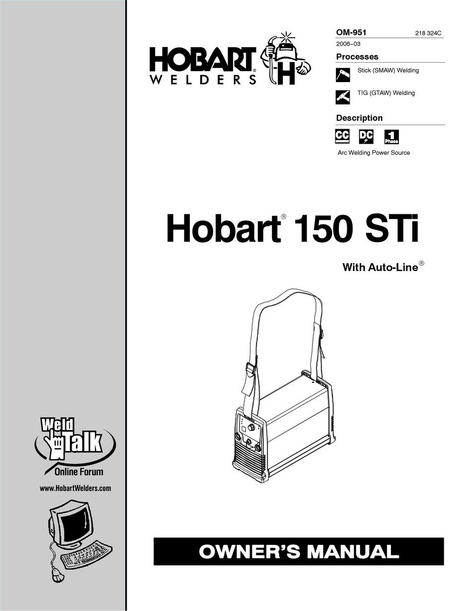 HOBART WELDING PRODUCTS HOBART 150 STI OWNER'S MANUAL Pdf Download