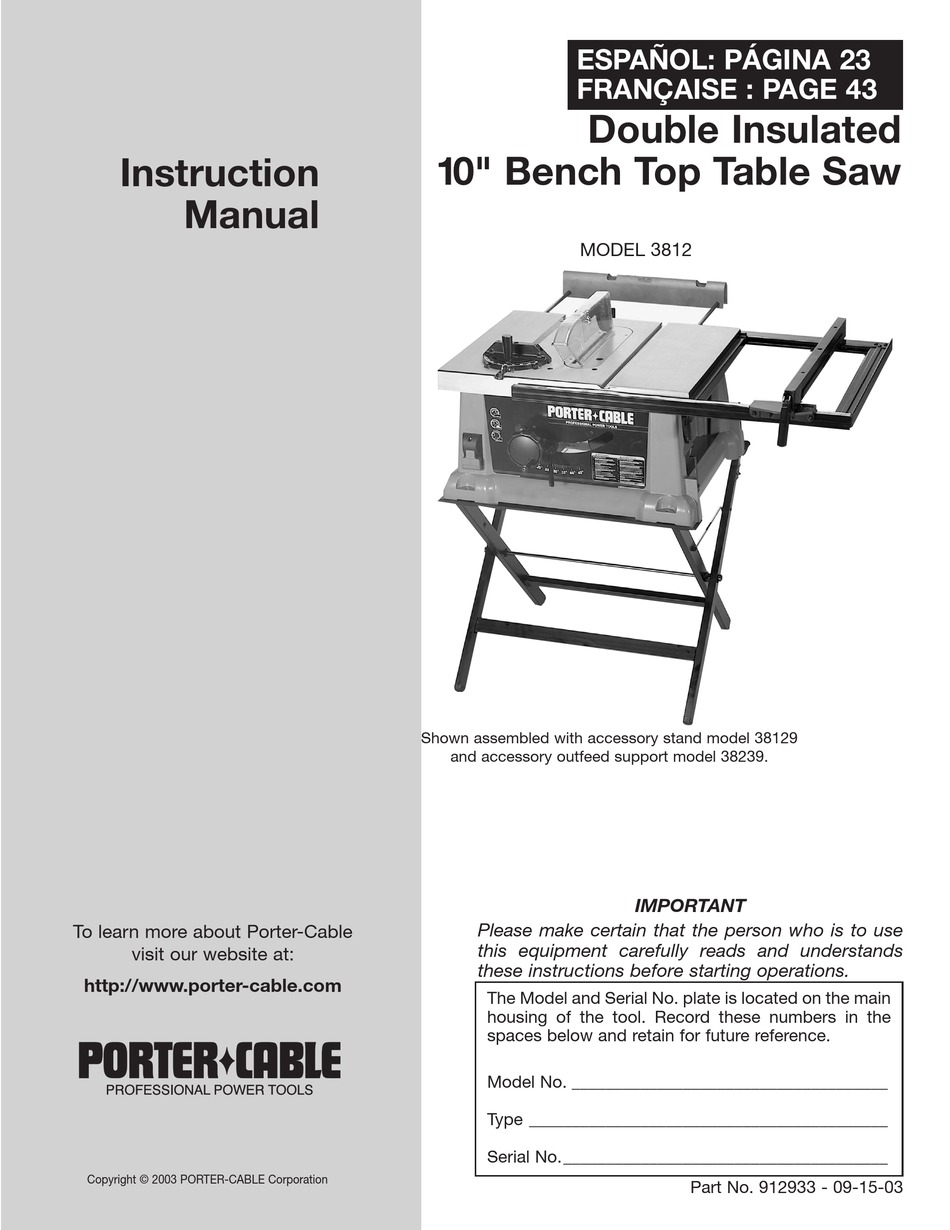 PORTER-CABLE 3812 INSTRUCTION MANUAL Pdf Download | ManualsLib