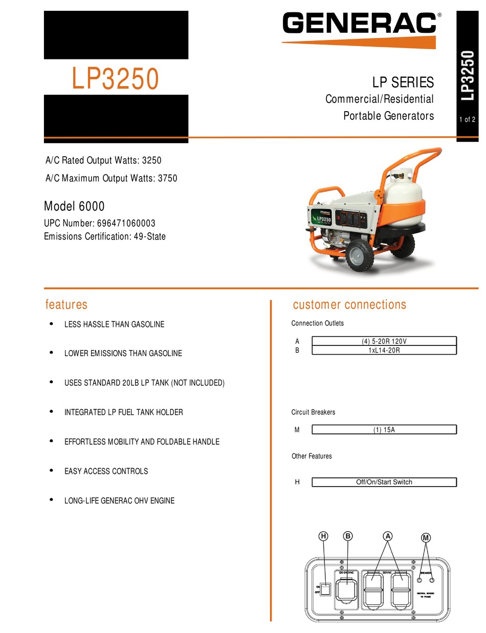 GENERAC POWER SYSTEMS LP3250 LP SERIES SPECIFICATION Pdf Download