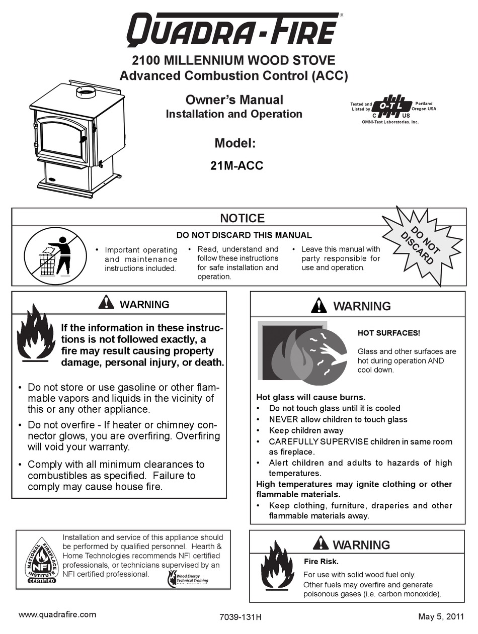 QUADRA-FIRE 21M-ACC OWNER'S MANUAL Pdf Download | ManualsLib