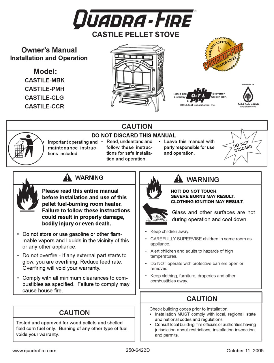 QUADRA-FIRE CASTILE CASTILE-CCR OWNER'S MANUAL Pdf Download | ManualsLib
