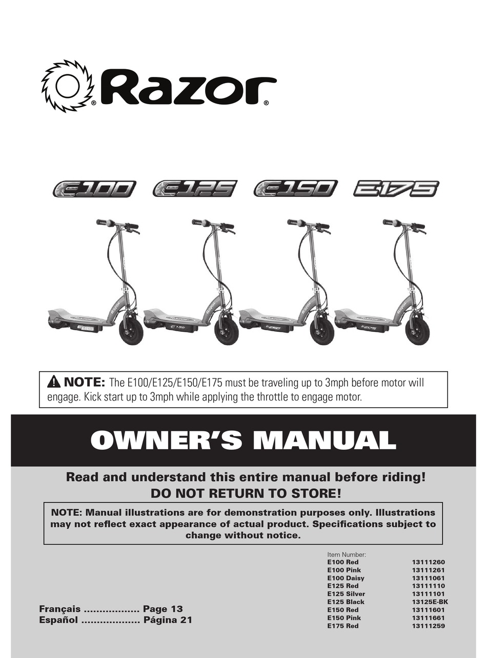 RAZOR E100 OWNER'S MANUAL Pdf Download | ManualsLib