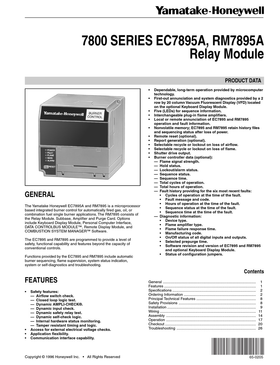 HONEYWELL 7800 SERIES EC7895A PRODUCT DATA Pdf Download | ManualsLib