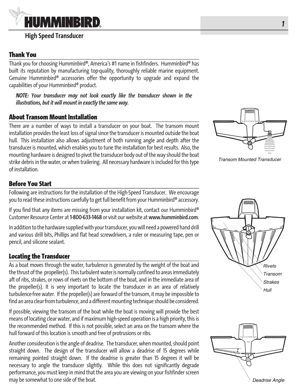 HUMMINBIRD TRANSDUCER MANUAL Pdf Download ManualsLib