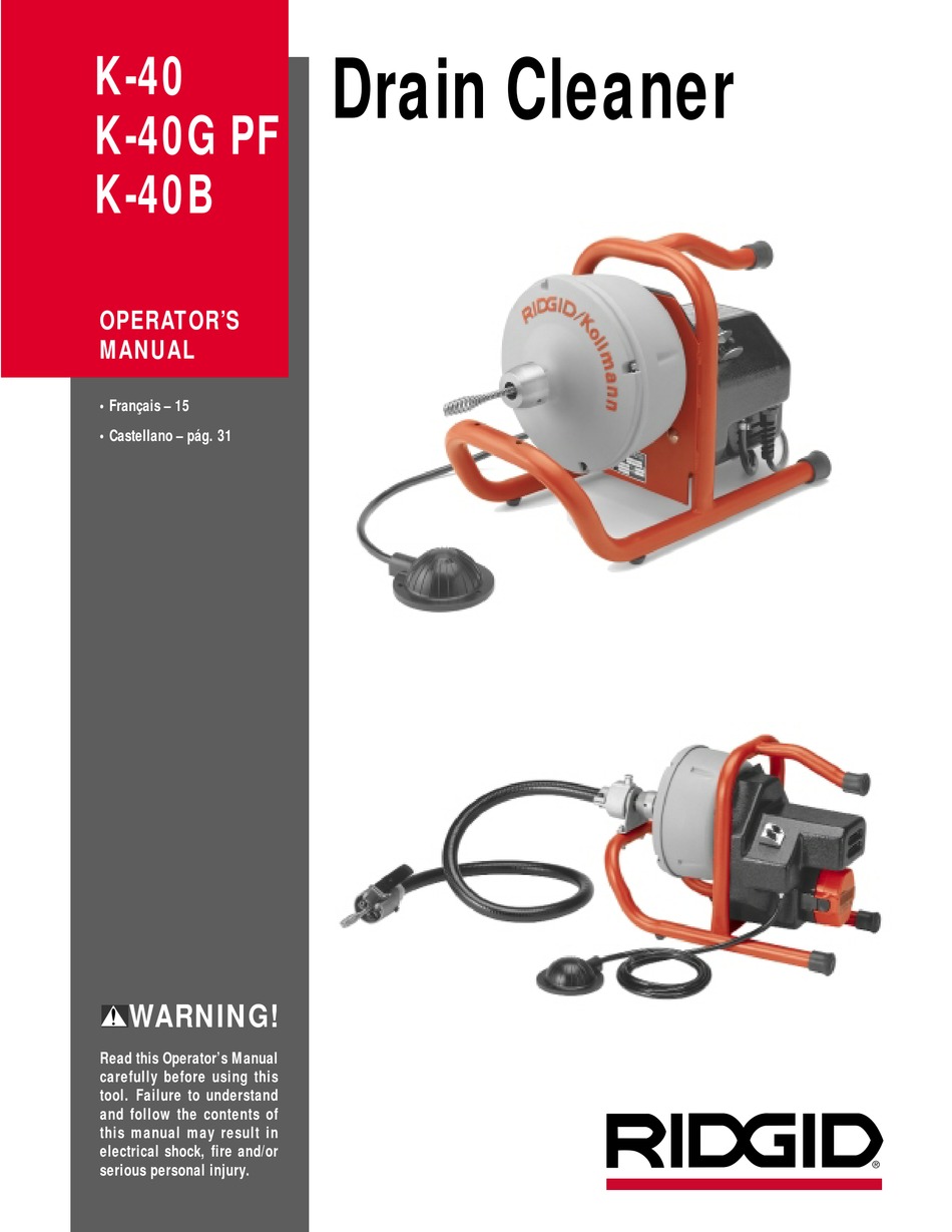 RIDGID K-40B OPERATOR'S MANUAL Pdf Download | ManualsLib