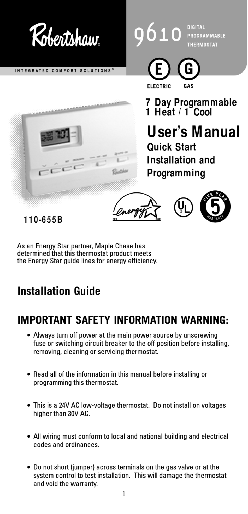 ROBERTSHAW 9610 USER MANUAL Pdf Download | ManualsLib  Robertshaw 9420 Thermostat Wiring Diagram    ManualsLib