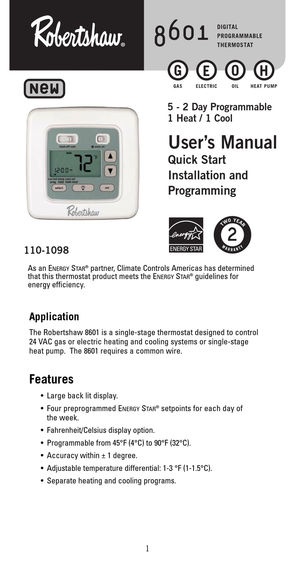 ROBERTSHAW 8601 USER MANUAL Pdf Download | ManualsLib