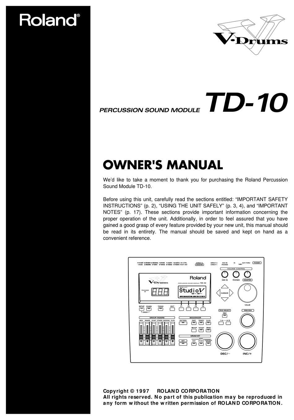ROLAND V-DRUMS TD-10 OWNER'S MANUAL Pdf Download | ManualsLib