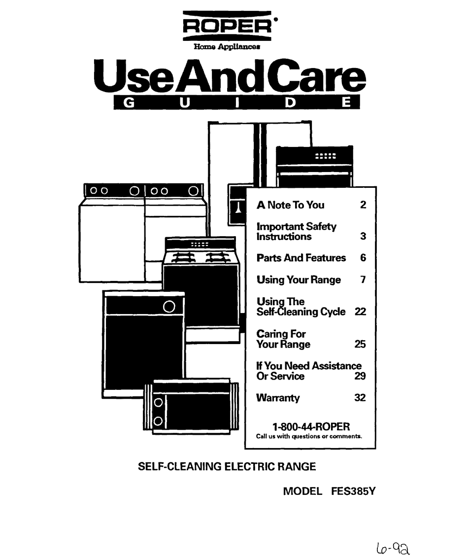 ROPER FES385Y USE AND CARE MANUAL Pdf Download | ManualsLib