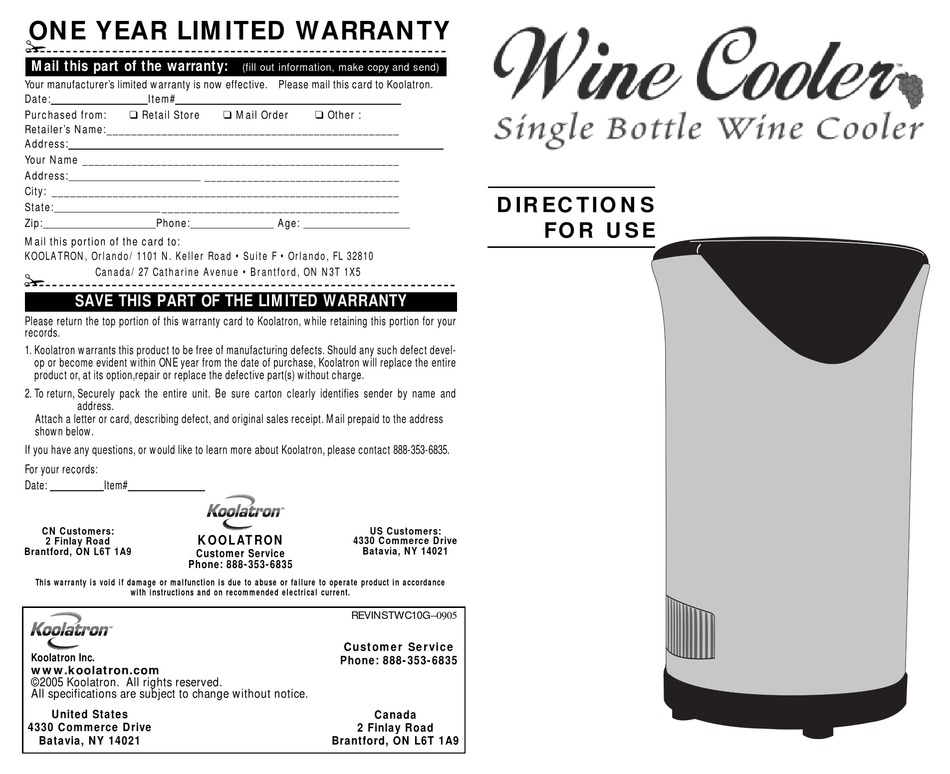 Koolatron Wine Cooler Directions For Use Pdf Download Manualslib