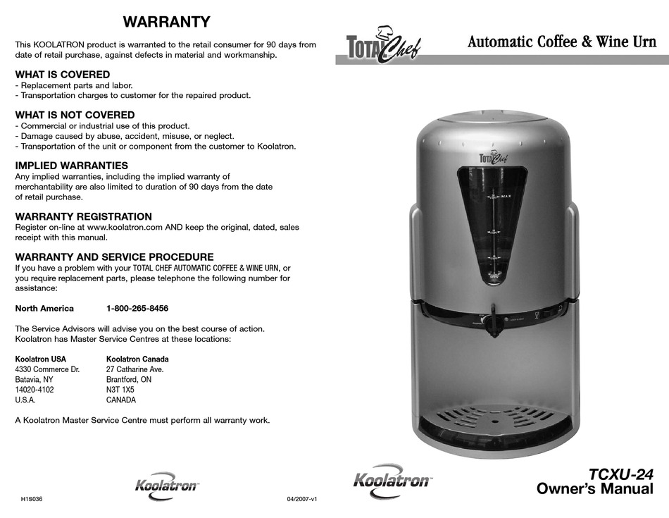 Total Chef TCXU-24 Automatic Coffee & Wine Urn