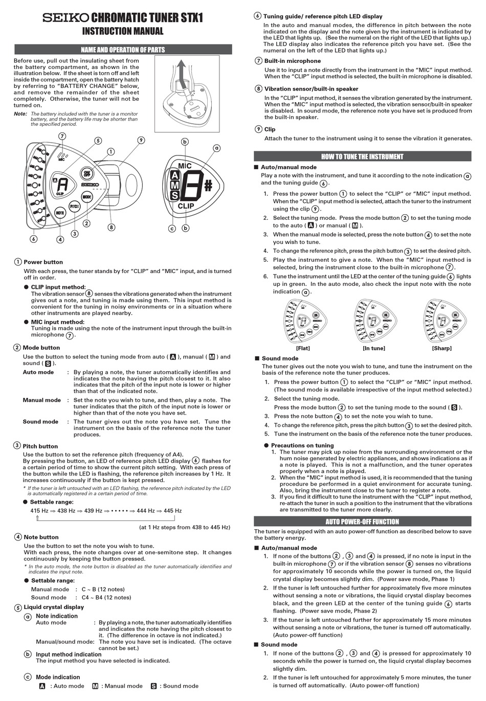 SEIKO CHROMATIC TUNER STX1 INSTRUCTION MANUAL Pdf Download | ManualsLib