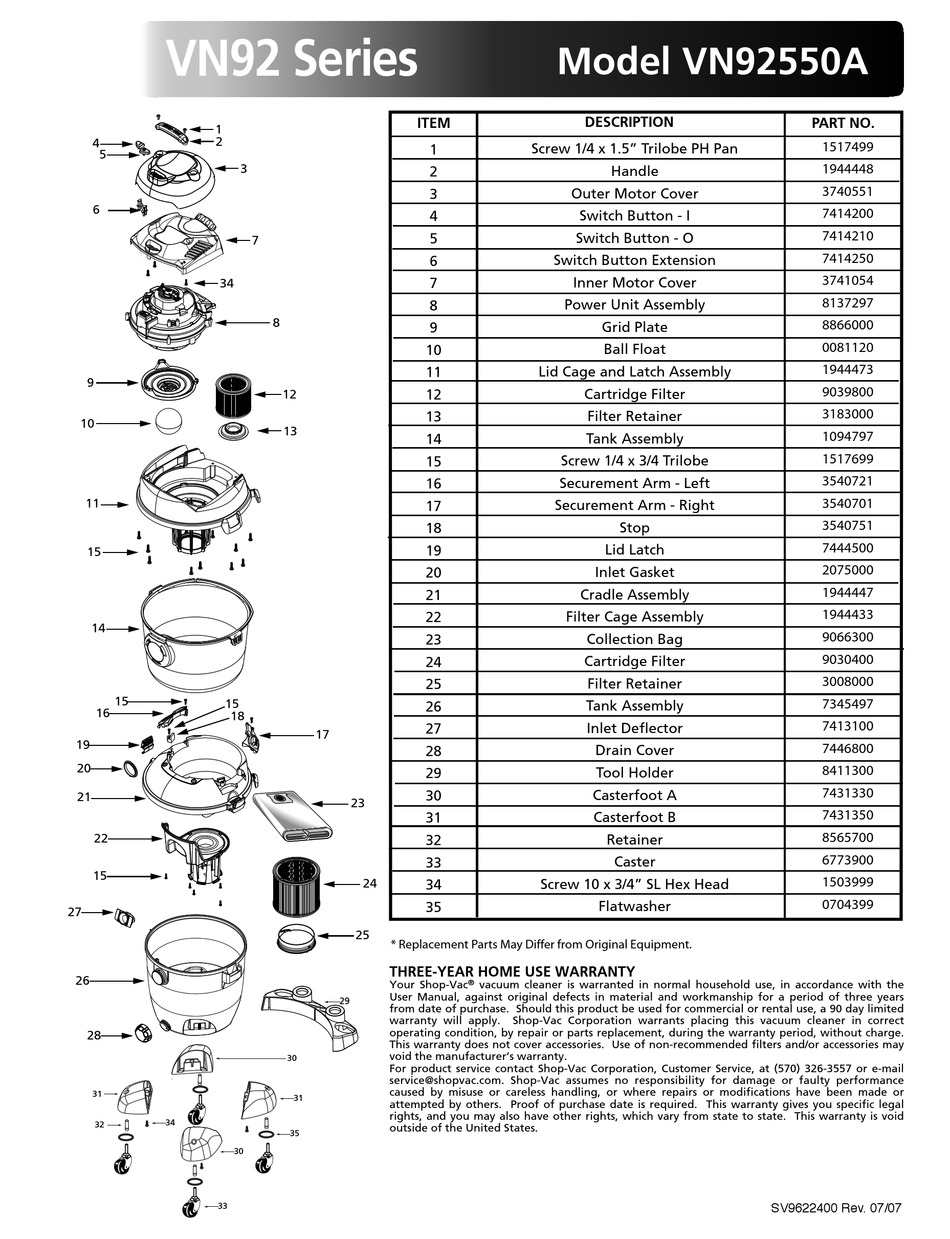 Vax 101 111 Exploded Service Diagram 1988, 40 OFF