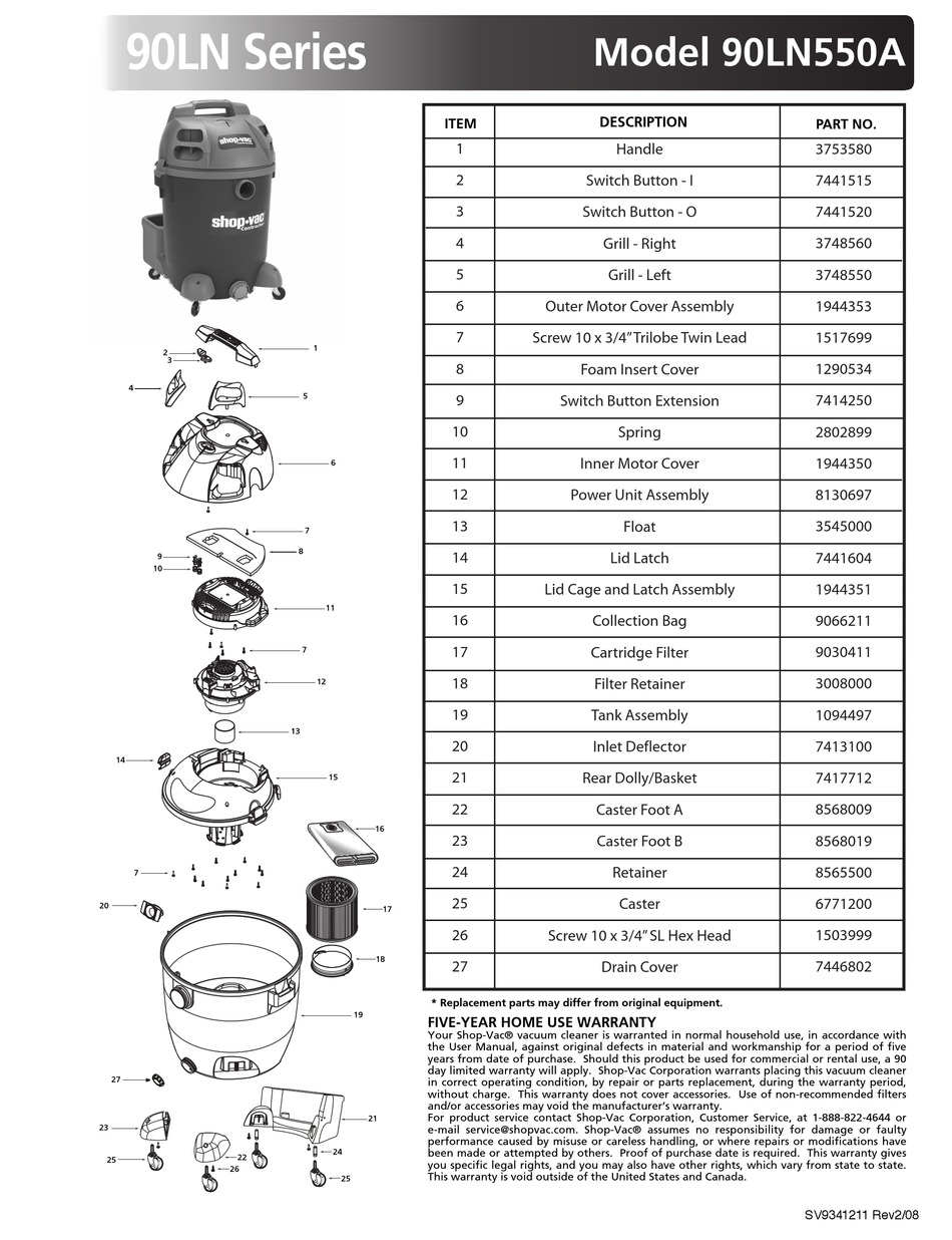 SHOPVAC 90LN550A SPECIFICATION Pdf Download ManualsLib