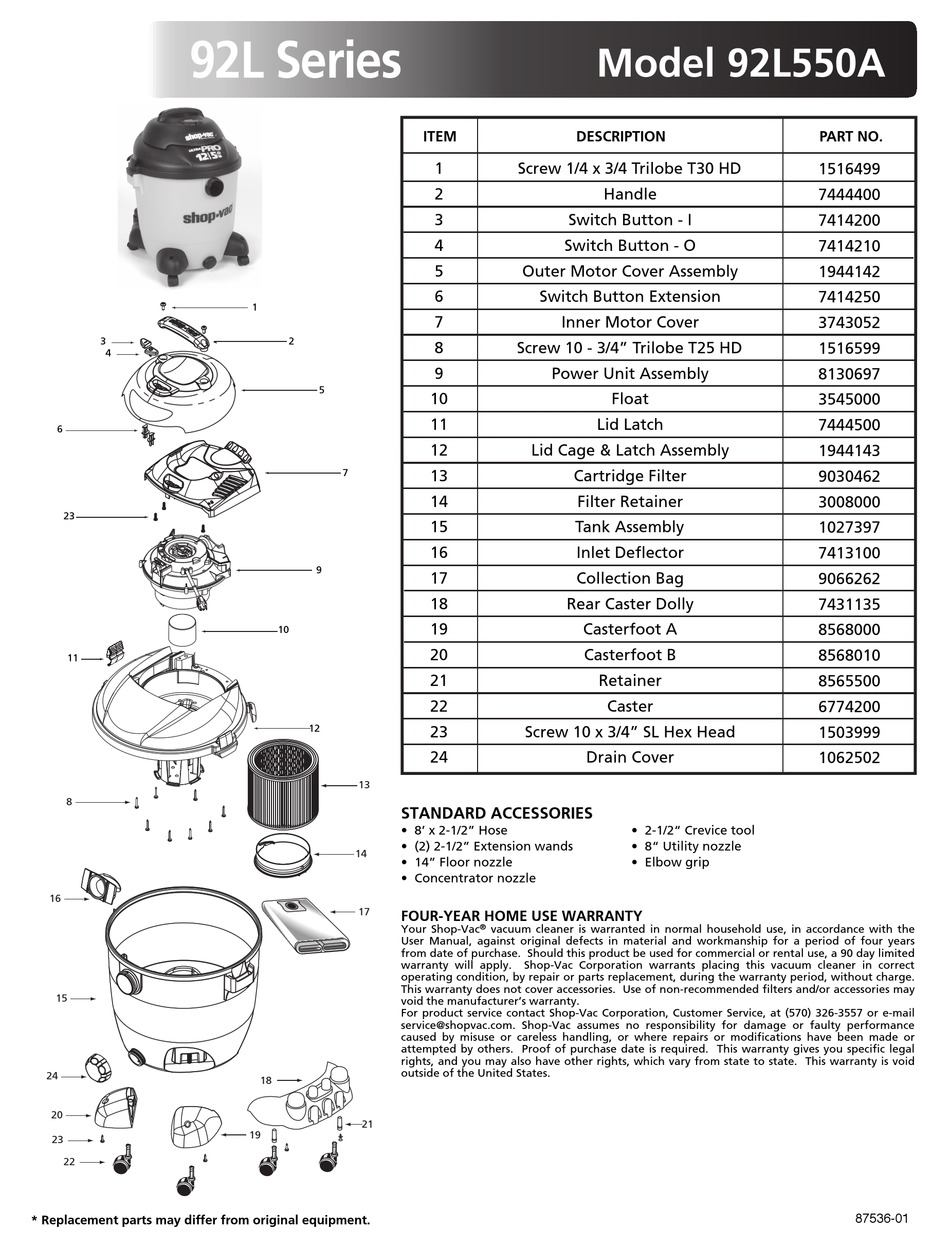 SHOPVAC 92L550A SPECIFICATION Pdf Download ManualsLib