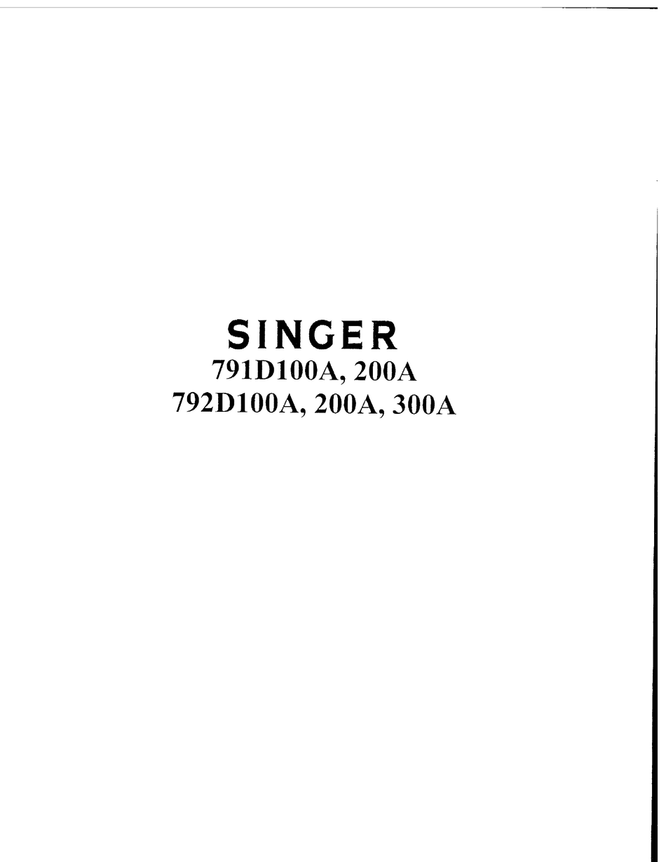 SINGER 791D100A SERVICE MANUAL Pdf Download | ManualsLib