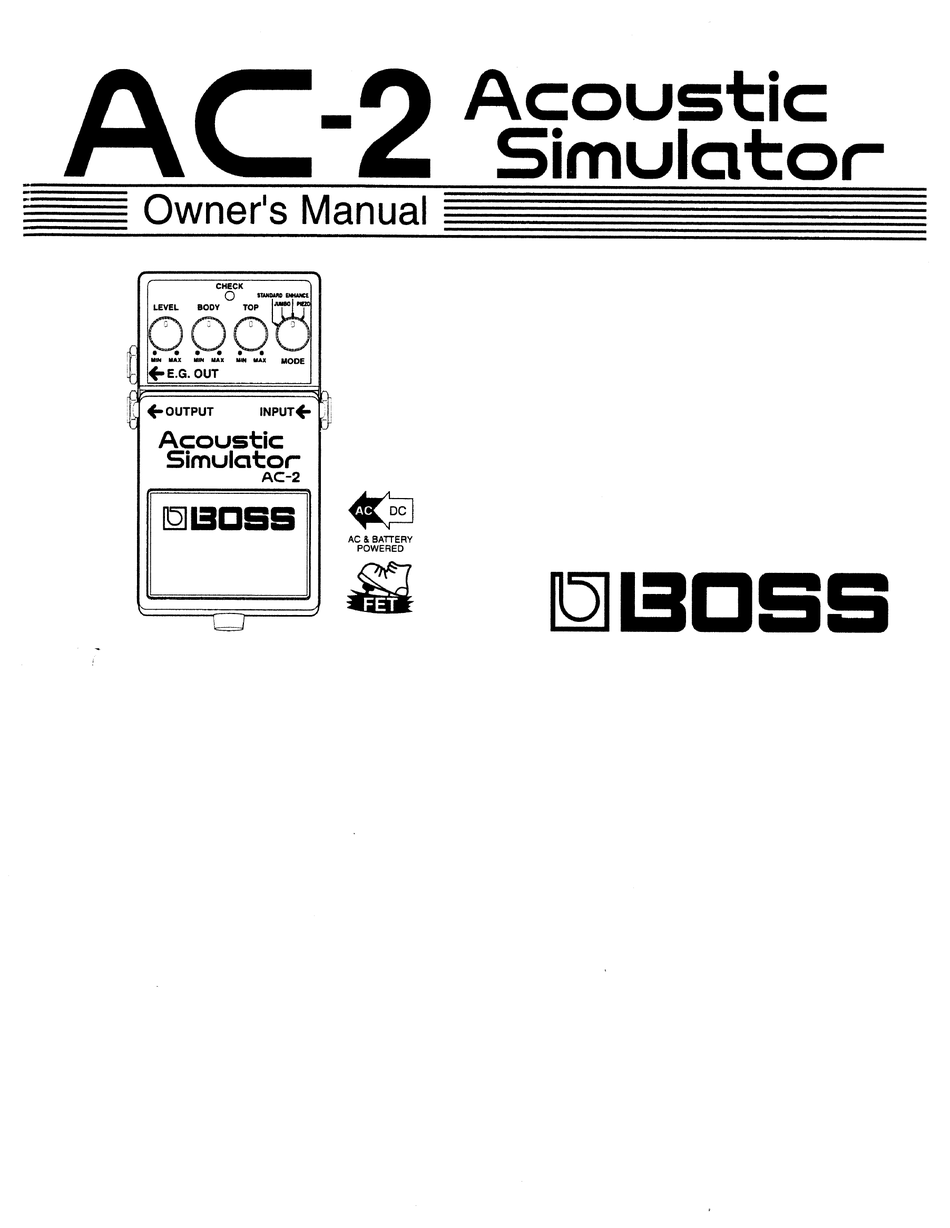 Boss Acoustic Simulator Ac 2 Owner S Manual Pdf Download Manualslib