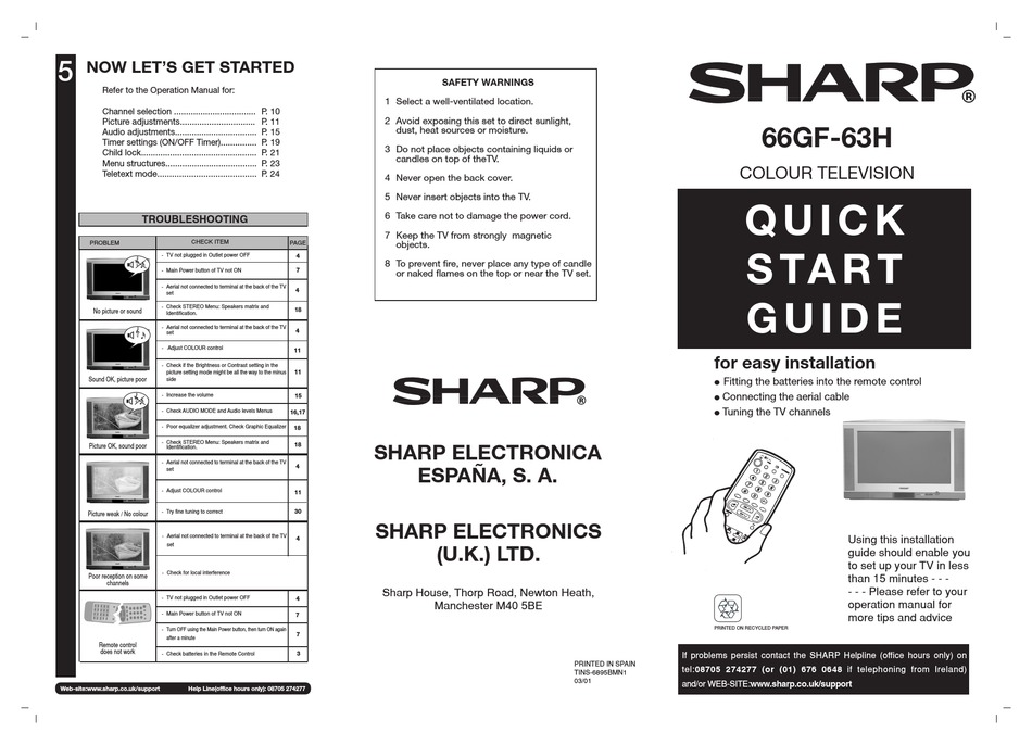 SHARP 66GF63H QUICK START MANUAL Pdf Download ManualsLib