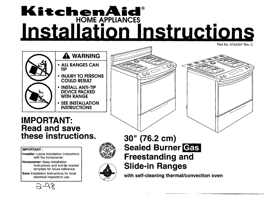 KITCHENAID 9752397 INSTALLATION INSTRUCTIONS MANUAL Pdf Download ...