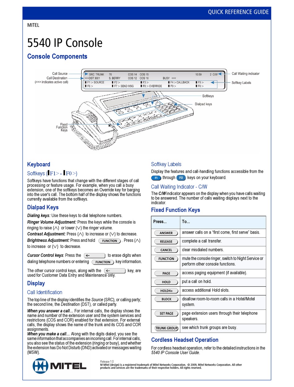 MITEL 5540 QUICK REFERENCE MANUAL Pdf Download | ManualsLib