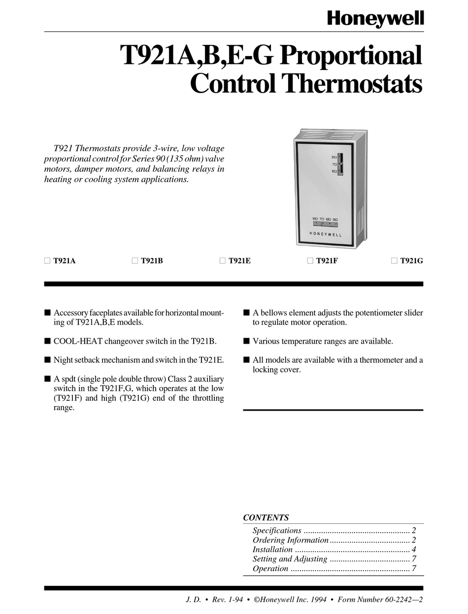 HONEYWELL T921A USER MANUAL Pdf Download | ManualsLib