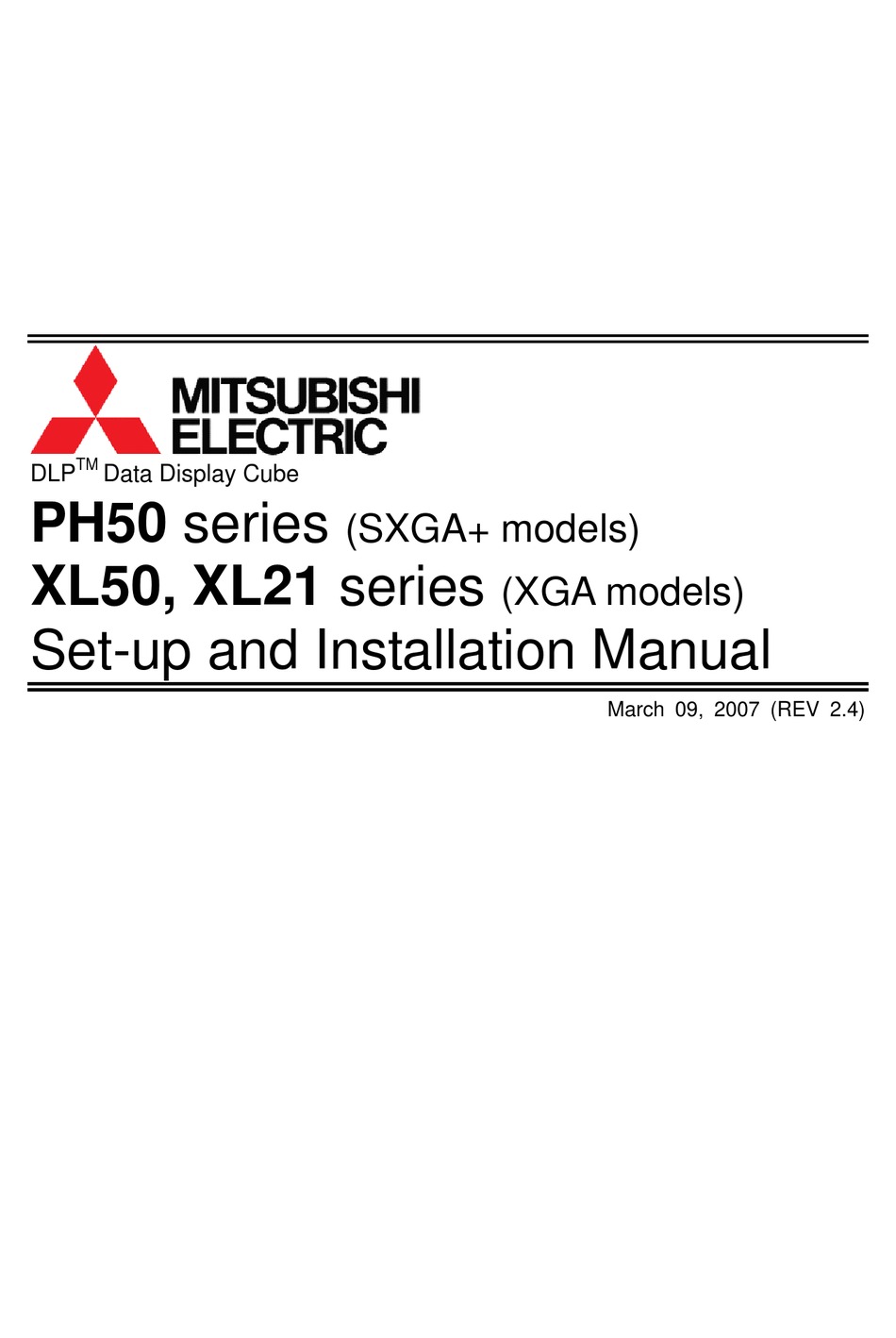 MITSUBISHI ELECTRIC DLP PH50 SERIES MANUAL Pdf Download ManualsLib