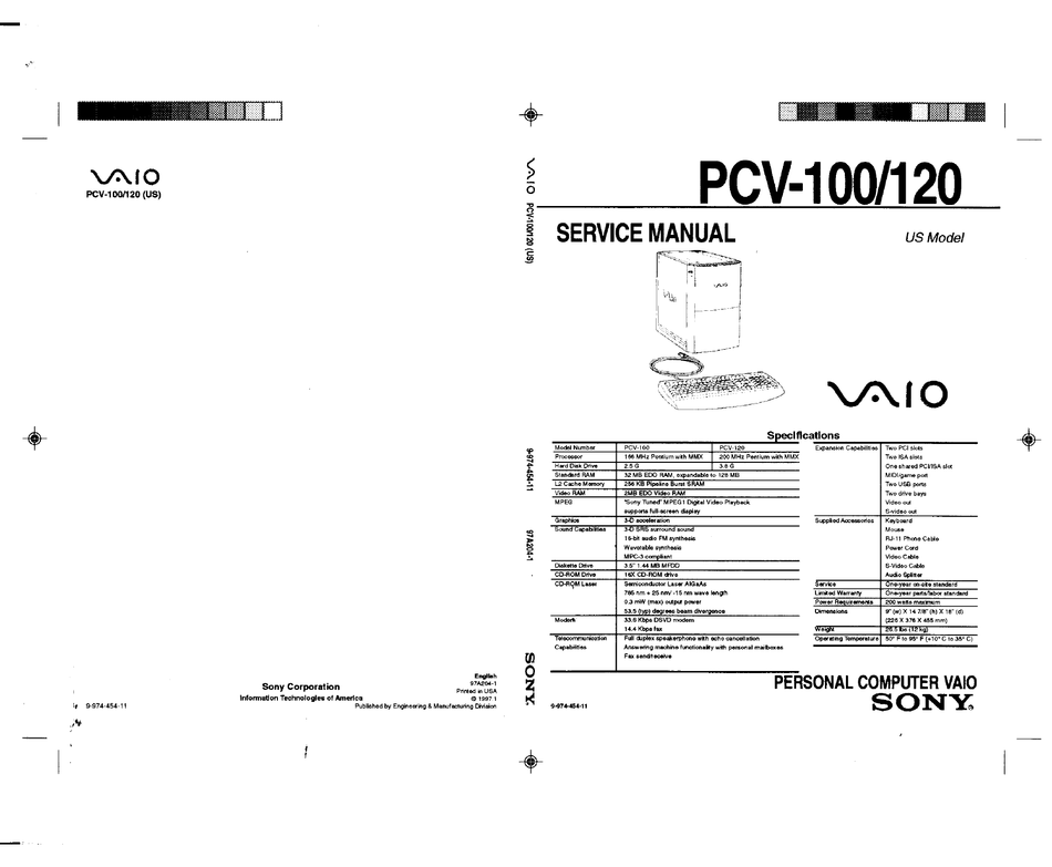 SONY VAIO PCV100 SERVICE MANUAL Pdf Download ManualsLib