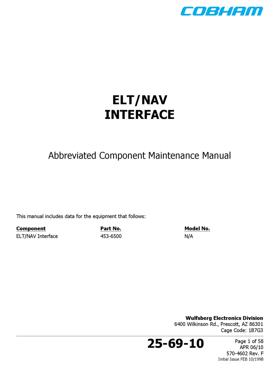 COBHAM ELT NAV INTERFACE ABBREVIATED COMPONENT MAINTENANCE MANUAL Pdf 