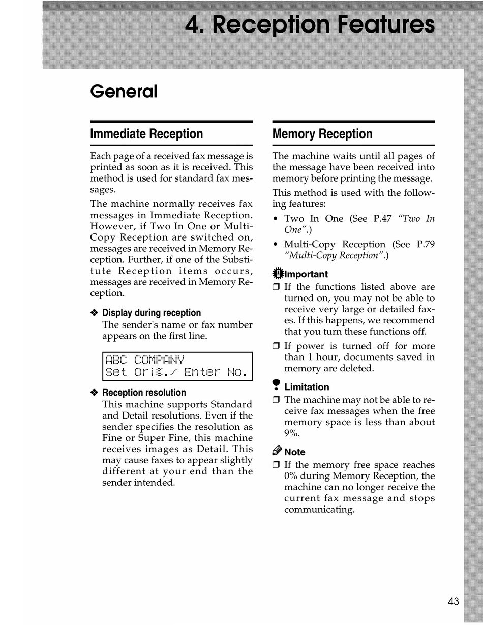 SAVIN 3740 RECEPTION FEATURES Pdf Download ManualsLib