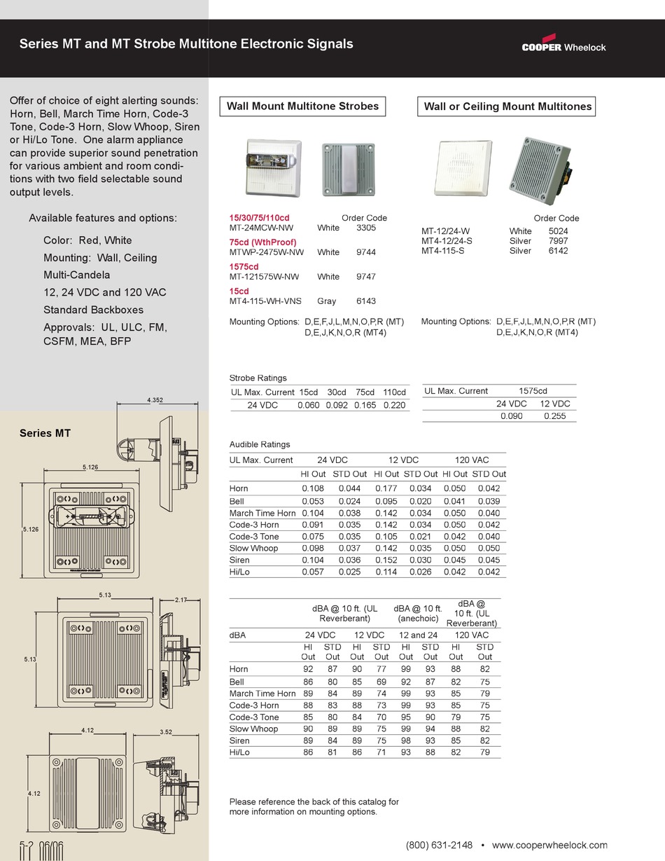 COOPER WHEELOCK MTWP2475WNW SPECIFICATION Pdf Download ManualsLib