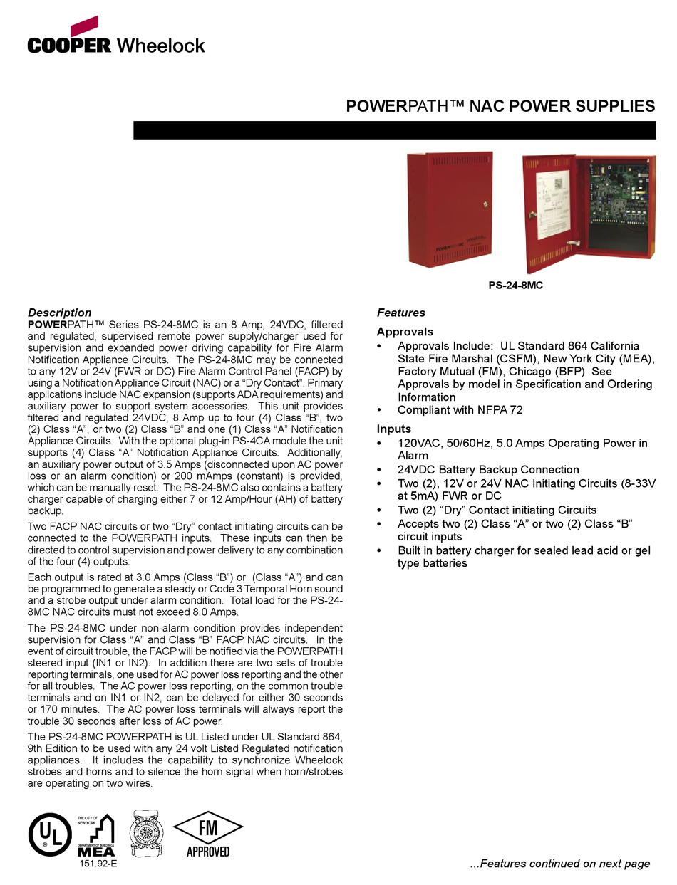 COOPER WHEELOCK POWERPATH PS248MC SPECIFICATION Pdf Download ManualsLib