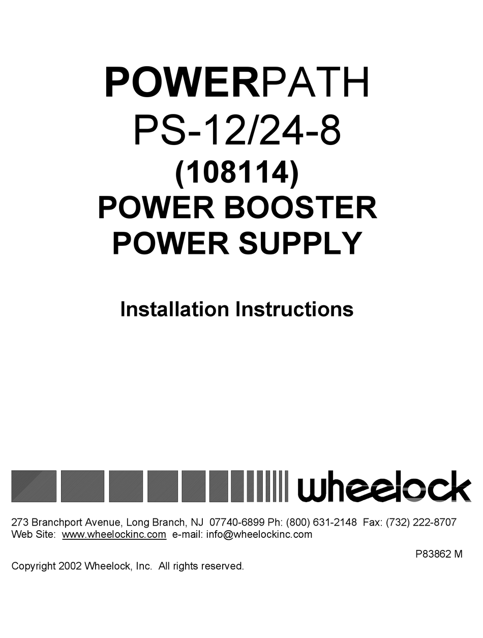 WHEELOCK POWERPATH PS12248 INSTALLATION INSTRUCTIONS MANUAL Pdf