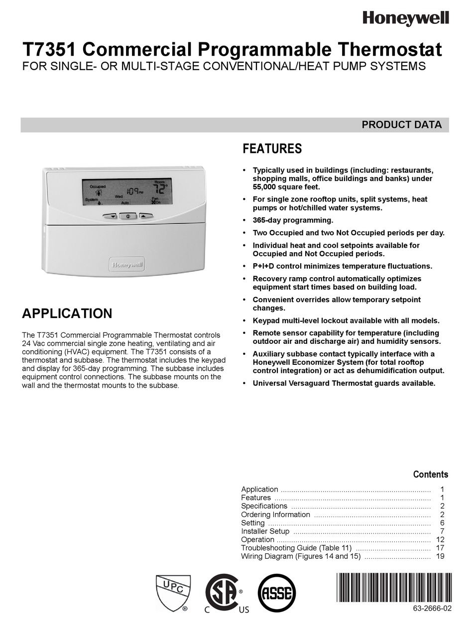 HONEYWELL T7351 PRODUCT DATA Pdf Download | ManualsLib